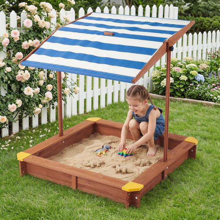 Kids Sandbox With Cover, Sand Box With Adjustable Canopy, Large Outdoor Cedar Sandpit For Backyard Play - Reddish Brown Daily Nest