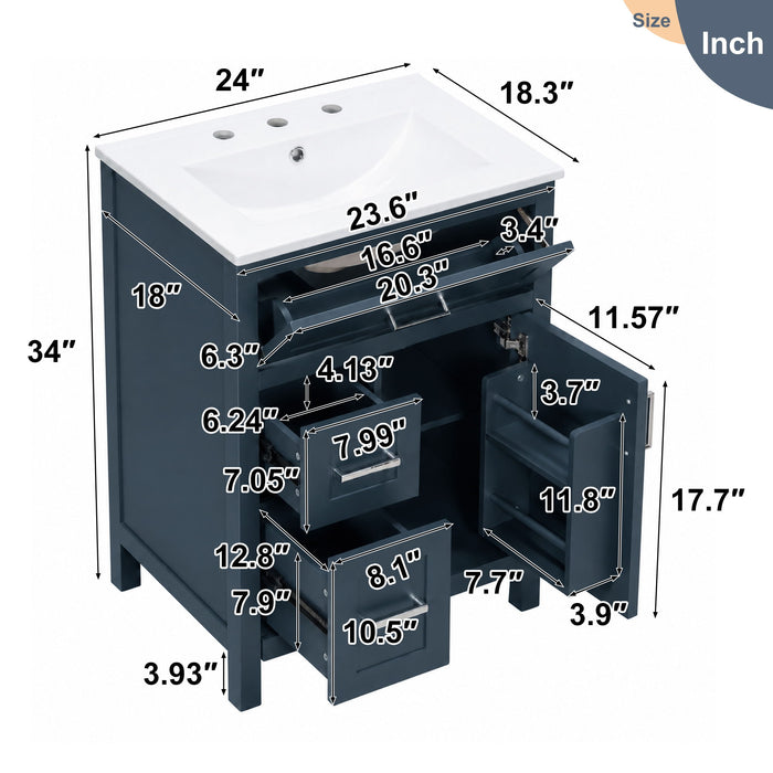 Modern Bathroom Vanity With Sink, Flip Drawer & 2 Drawers, Soft Close Hinges, Adjustable Shelf Hearth and Haven