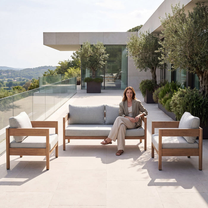 Outdoor Sofa Set Of 3 With Weather Resistant Cushions (Coffee Table Not Included) - Oak Home Essentials