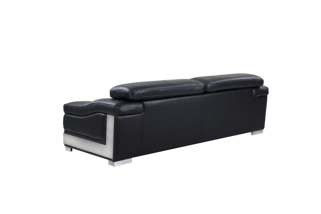 With Silver Legs Sofa Italian Leather - Black