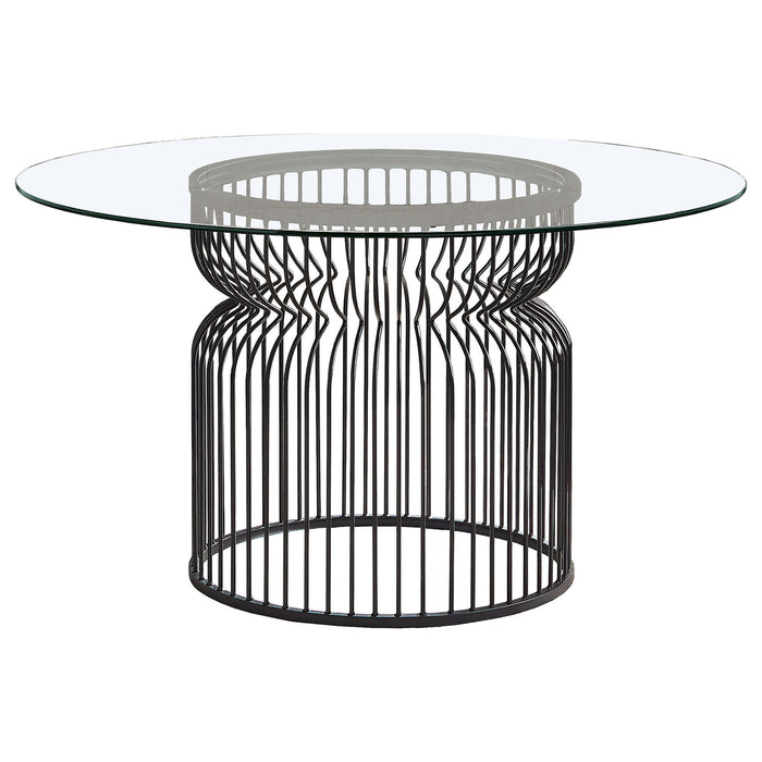 Round Dining Table Industrial Dining Table With Open Cage Base - Gunmetal Furniture Max