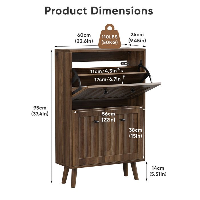 Shoe Cabinet, Upright Storage Unit - Walnut Home Essentials