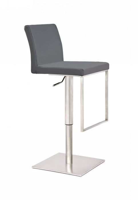 Faux Leather And Stainless Steel Swivel Low Back Adjustable Height Bar Chair - Gray / Silver