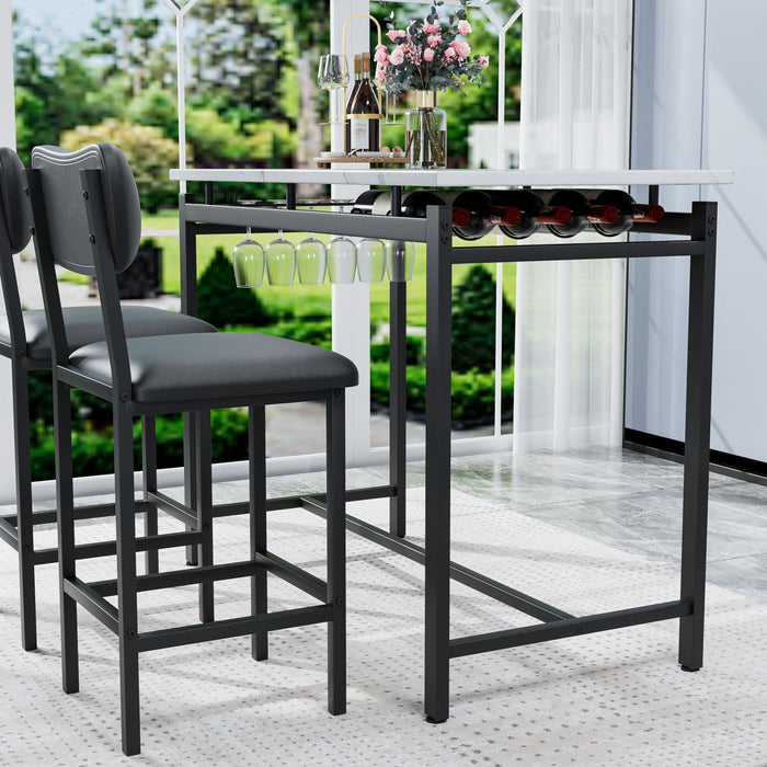 Kitchen Table Set, Dining Table And Chairs For 2, 3 Piece Dining Room Table Set With 2 Upholstered Chairs, Bar Dining Table Set For Small Spaces, Apartment, Breakfast, Pub, Rustic Black - Black