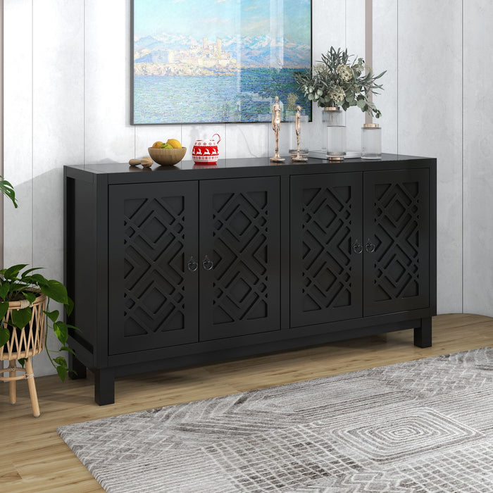 Large Storage Space Sideboard, 4 Door Buffet Cabinet With Pull Ring Handles For Living Room, Dining Room