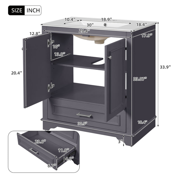 Bathroom Vanity With Sink, Cabinet & 2 Soft Closing Doors & Adjustable Shelf Hearth and Haven
