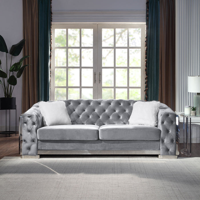 2 Seater Sofa With Button Tufted Diamond Grid & 2 Pillows For Living Room Home Essentials