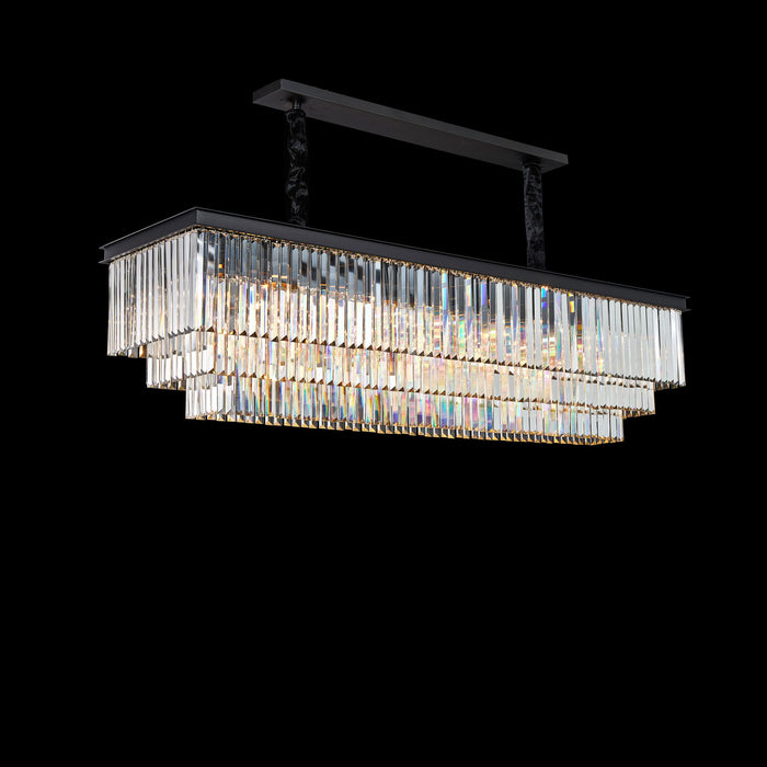 Michael Amini Lighting - Allure 20-Light Rectangular Crystal Chandelier - Matte Black / Pearl Silver Michael Amini