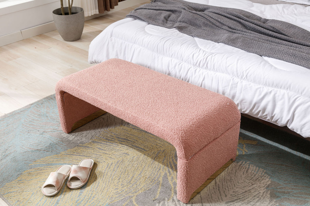 New Boucle Fabric Loveseat Ottoman Footstool Bedroom Bench Shoe Bench With Gold Metal Legs, Coffee Pink