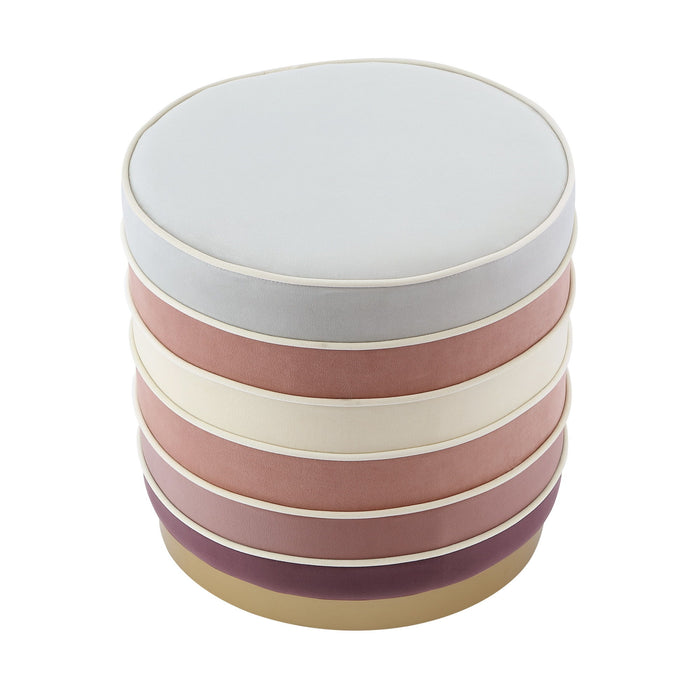 Velvet Round Striped Ottoman - Blush / Gold