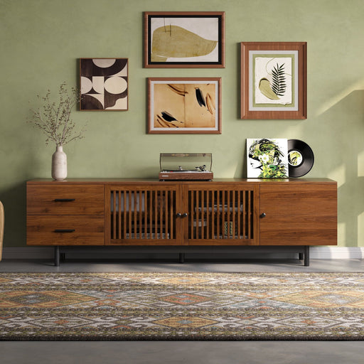 TV Stand, Media Console With 2 Drawers, Soft Closing Hinges, Adjustable Shelves - Walnut Hearth and Haven