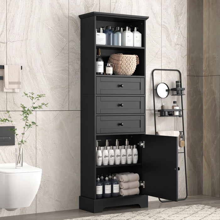 Tall Storage Cabinet With 3 Drawers And Adjustable Shelves For Bathroom Hearth and Haven