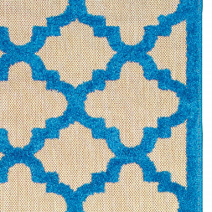 2' X 8' Geometric Stain Resistant Outdoor / Indoor Area Rug - Blue / Beige