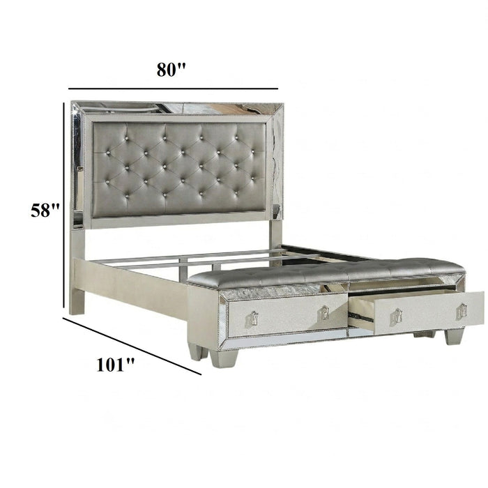 Glamorous Tufted Headboard Bed With Mirror Trim Home Essentials