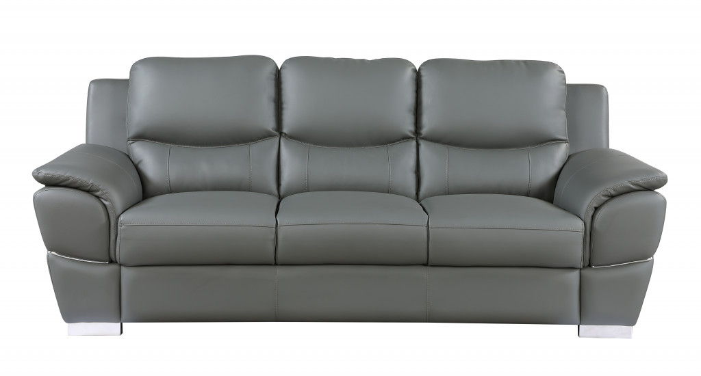 Sofa Leather With Silver Legs - Gray