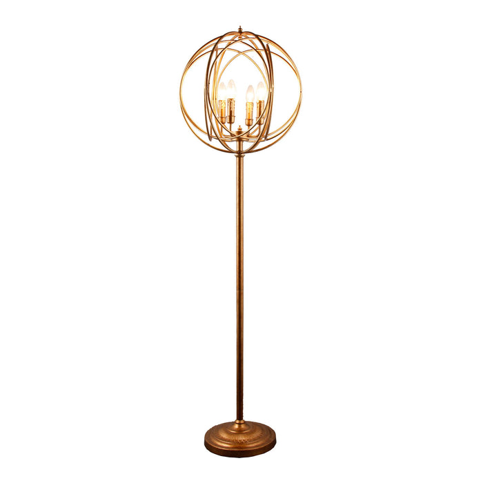 Four Light Floor Lamp With Modern Gold Geometric Globe Shade - Gold