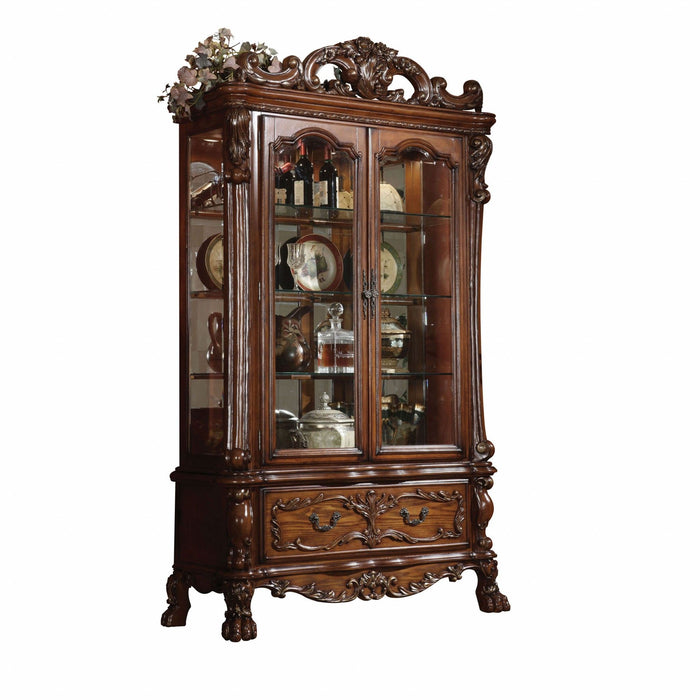 Oak Wood Poly Resin Glass Curio Cabinet - Cherry
