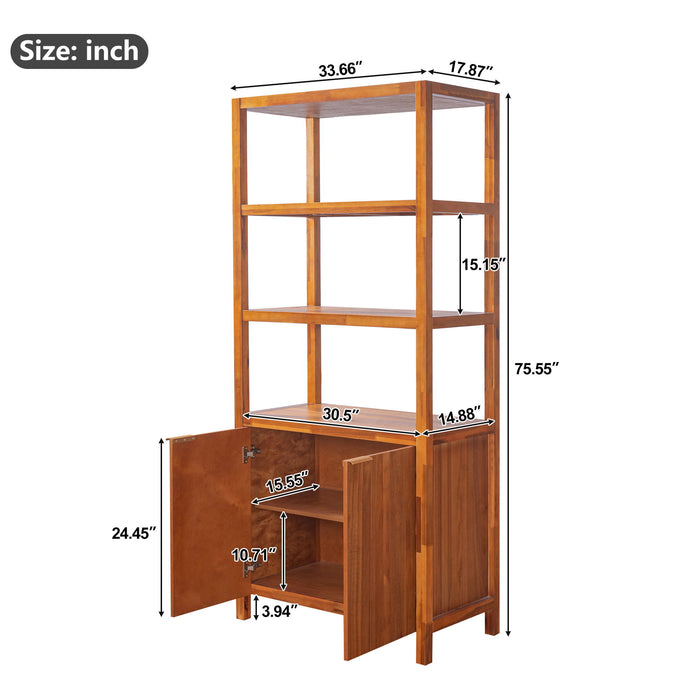 Modern Tall Storage Bookcase Cabinet With 2 Open Shelves & Double Doors Noble House