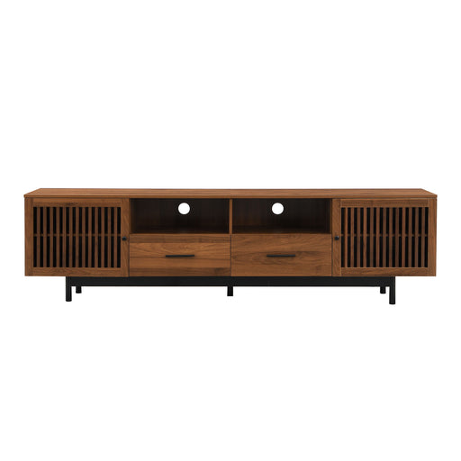 TV Stand, Media Console With 2 Drawers, Soft Closing Slatted Doors, Living Room Entertainment Center - Walnut Hearth and Haven