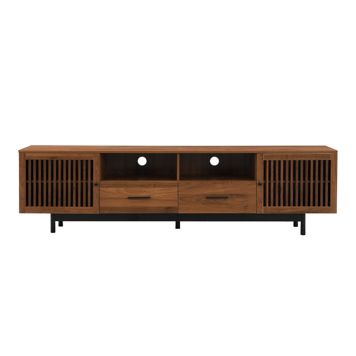 TV Stand, Media Console With 2 Drawers, Soft Closing Slatted Doors, Living Room Entertainment Center - Walnut Hearth and Haven