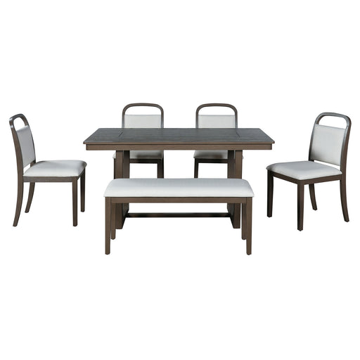Farmhouse Dining Set With 4 Upholstered Chairs & 1 Bench Hearth and Haven