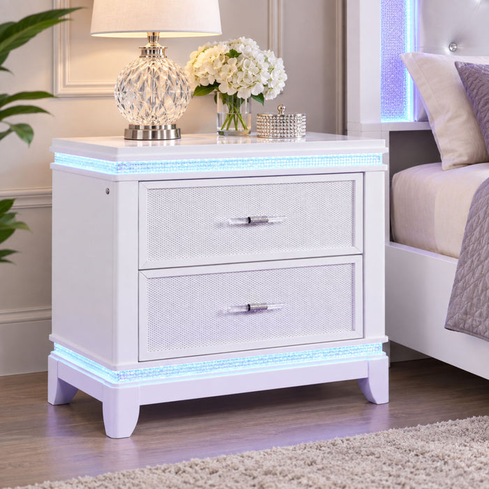 Opium - 2 Drawer Nightstand With LED Lights - White Matrix Furniture Group