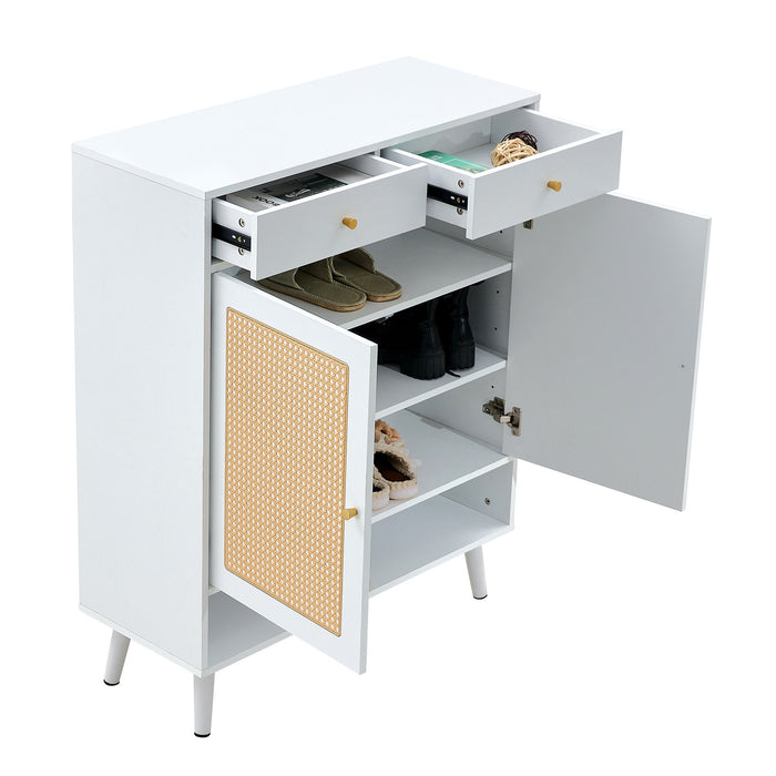 Modern Minimalist Rattan Shoe Cabinet, Elegant Storage Solution - White