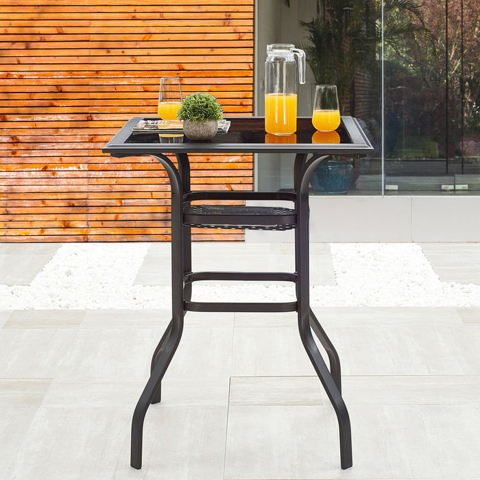 Square Glass Outdoor Bistro Table - Black