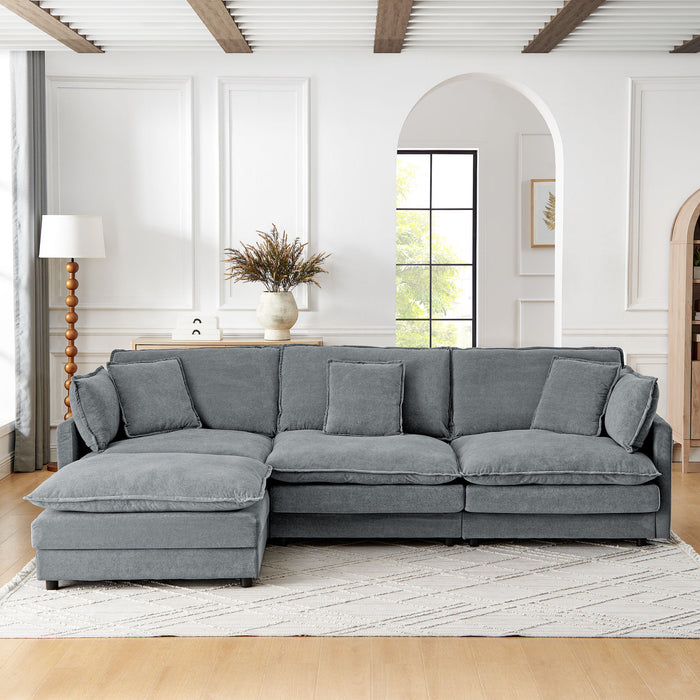 L-Shaped Sectional Sofa With Ottoman, Convertible 4 Seater Couch Home Essentials