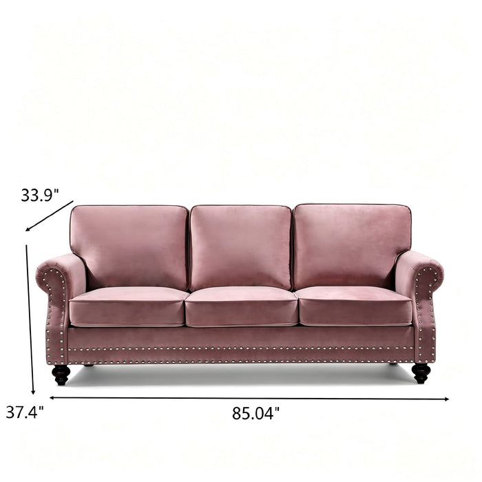 3 Seater Sofa With Nailhead Trim And Turned Legs For Living Room US Pride