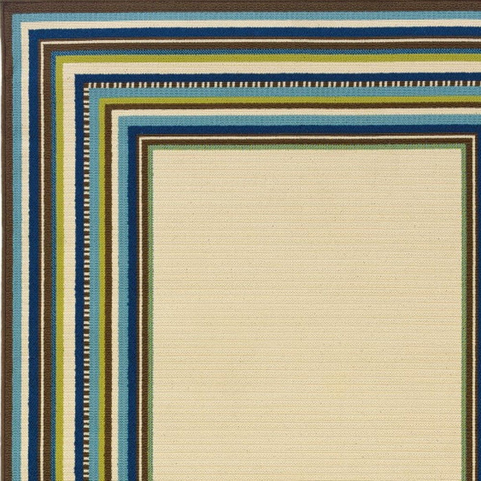 Striped Outdoor & Indoor Area Rug - Ivory / Blue