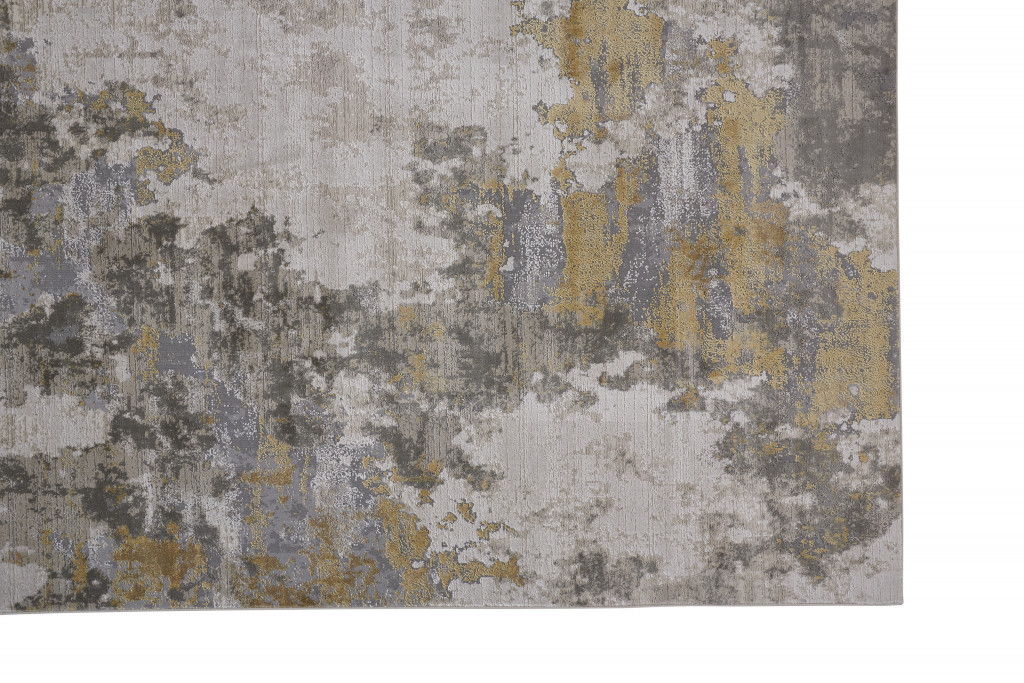 Abstract Stain Resistant Area Rug - Ivory Gold And Gray - 12' X 15'
