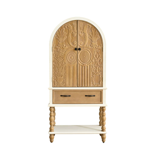 Arched Flower Carved Door Accent Sideboard Cabinet With 1 Drawer And Shelf, Cabinet For Kitchen - Natural / White Home Essentials