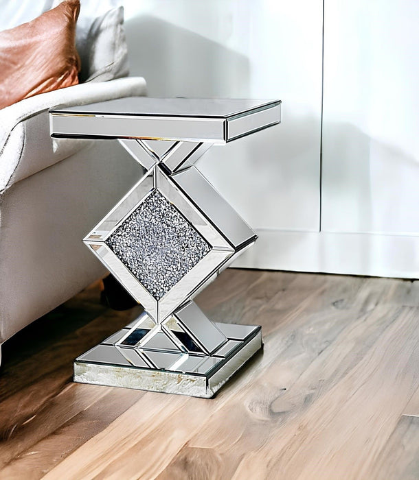 Diamond Mirrored Side Table - Silver