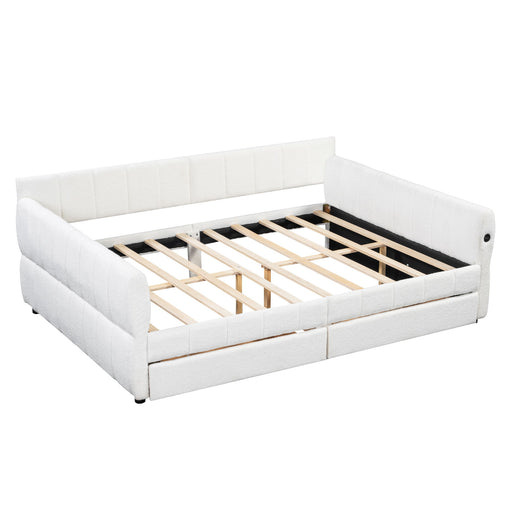 Queen Upholstered Platform Bed With USB Charging And 2 Storage Drawers - White Dreamland
