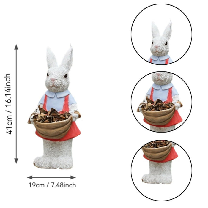 Whimsical Rabbit Statue Flower Pot Ornament, Garden Decor - Pink / White Home Essentials