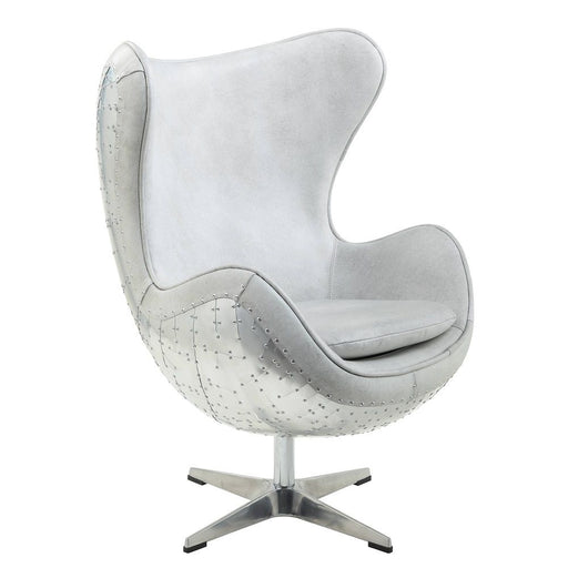 Brancaster - Accent Chair With Swivel - Vintage White Top Grain Leather & Aluminum ACME