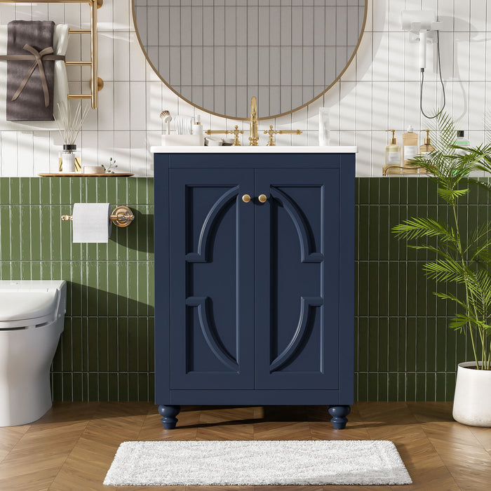 Bathroom Vanity With Ornate Elliptical Motif, Soft Close Hinges Hearth and Haven