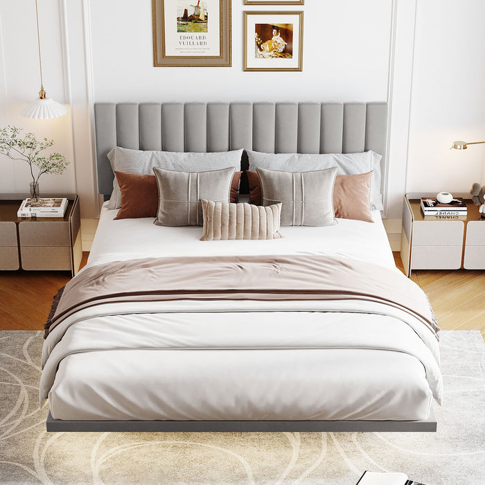 Upholstered Bed With Sensor Light And Headboard, Floating Velvet Platform Bed