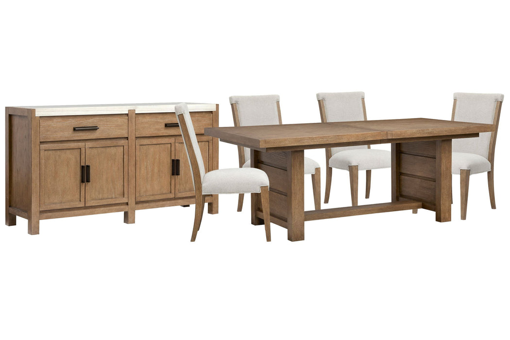 Plum Creek - 6 Piece Extendable Trestle Dining Table Set Magnussen Furniture