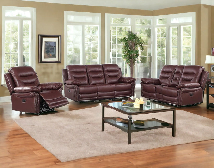 Three Piece Indoor Faux Leather Five Person Seating Set - Burgundy