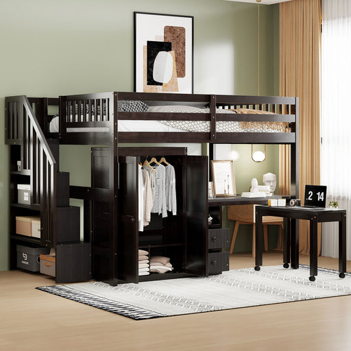 Loft Bed With Stairs, Bookshelf, Drawers, Desk & Wardrobe, Space Saving Multifunctional Furniture DreamHaus