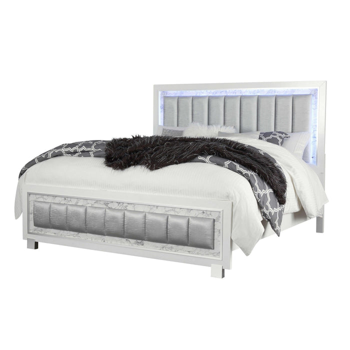 Modern Luxurious Full Bed With Padded Headboard Led Lightning - White