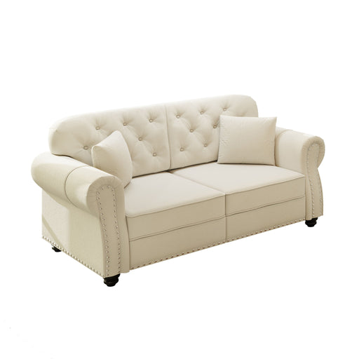 Upholstered Chesterfield Sofa With Nailhead Trim And Rolled Armrests Home Essentials