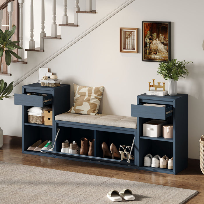 Entryway Storage Bench With Cushion, Drawers & Open Shelves Hearth and Haven