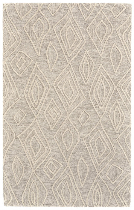 Geometric Stain Resistant Tufted Handmade Area Rug - Tan And Ivory Wool - 4' X 6'