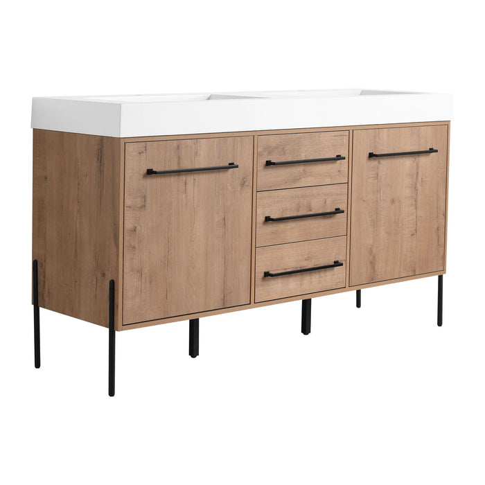 60" Freestanding Bathroom Vanity With Double Sink, Soft Close Doors, 3 Drawers - Imitative Oak Home Essentials