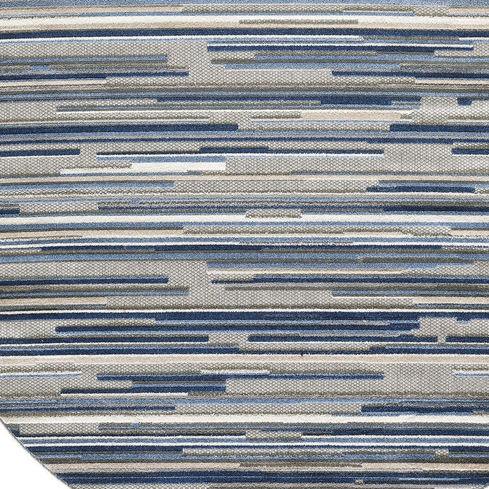 8’ Round Abstract Striped Indoor / Outdoor Area Rug - Blue