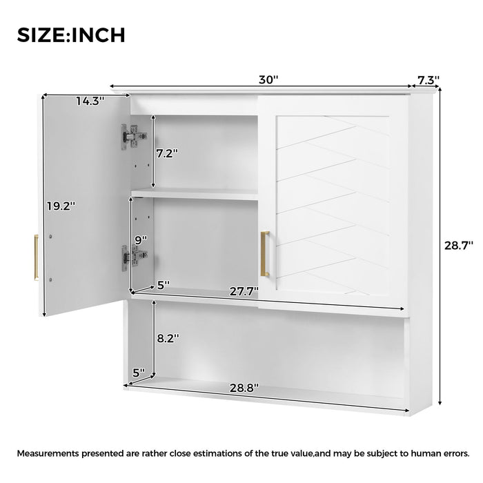 30" Bathroom Cabinet With Adjustable Shelf, Wall Mounted Medicine Cabinet - White Hearth and Haven