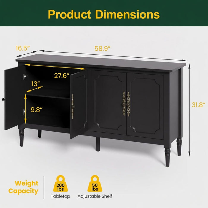 Vintage Buffet Cabinet With Adjustable Shelves Home Essentials